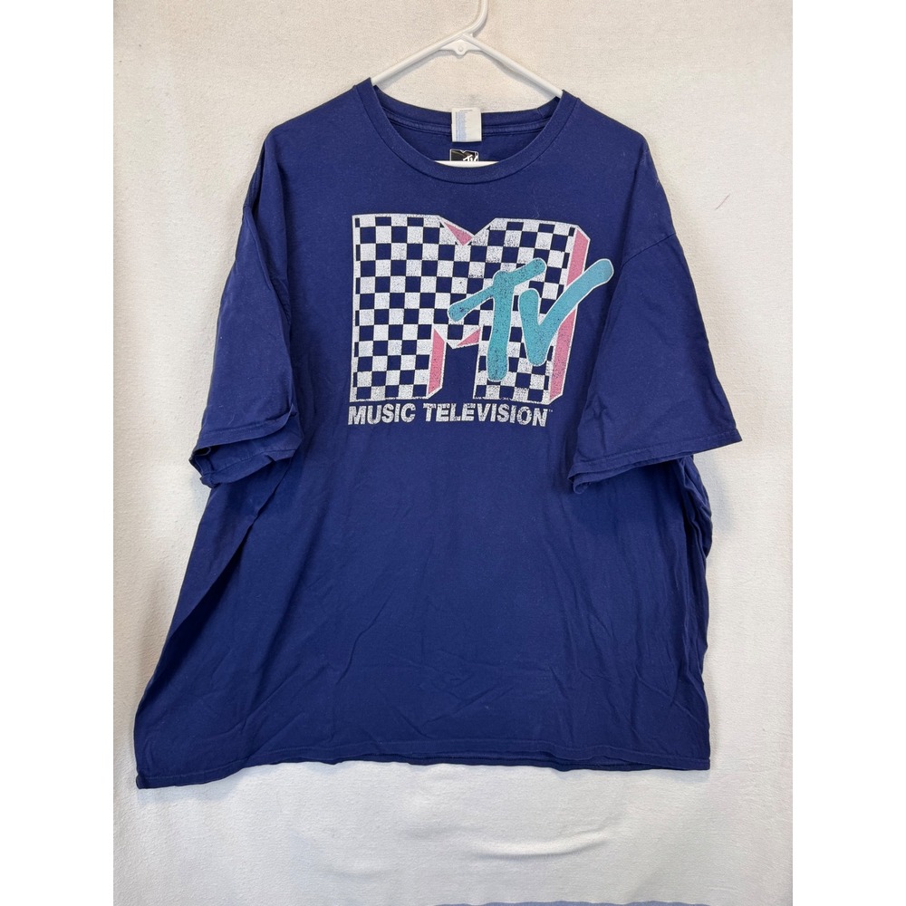 MTV T-Shirt Navy Blue Graphic Logo Retro Music Tee 4XL